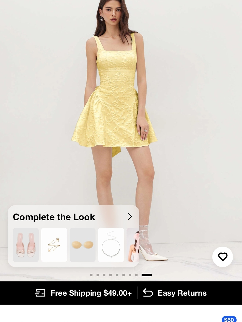 Yellow Textured Square-Neck Mini Dress
